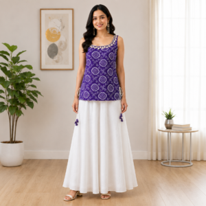 Women's Purple Printed Sleeveless Kurti | Ethnic Casual Wear