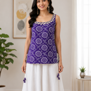 Women's Purple Printed Sleeveless Kurti | Ethnic Casual Wear