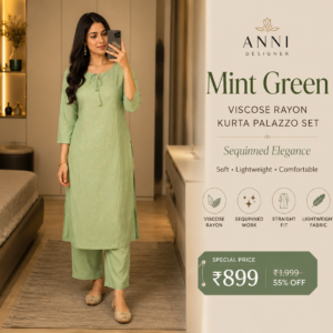 Women's Mint Green Viscose Rayon Sequinned Kurta Palazzo Set | ShopRover