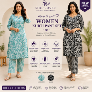 Women Cotton Blend Floral Kurti Pant Set | Embroidered Straight Kurta with Bottomwear | Daily Wear