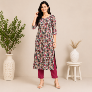 Women's Crepe Floral Printed Straight Kurta